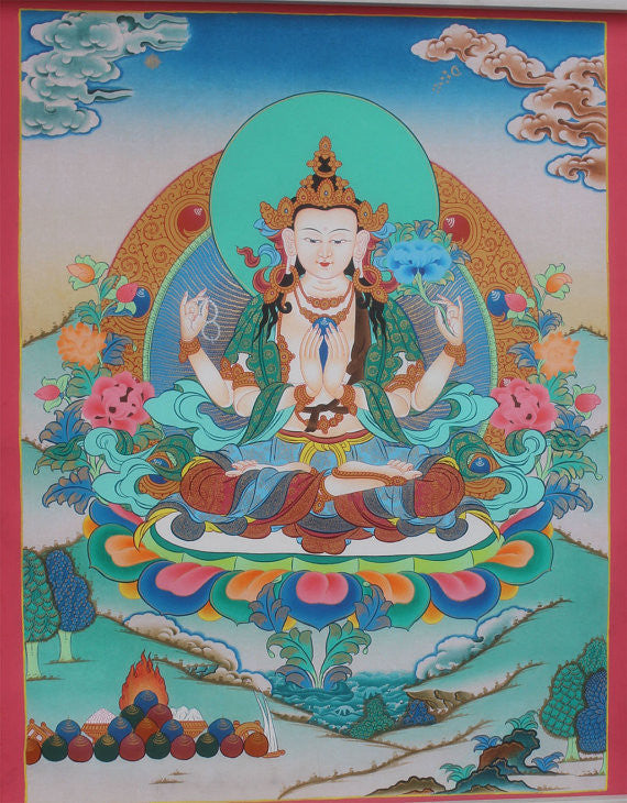 Compassionate Buddha Chenrezig Thangka 53x40cm
