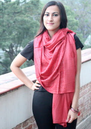 Hindu Om Printed Coral Brown Cotton Shawl From Nepal - nepacrafts