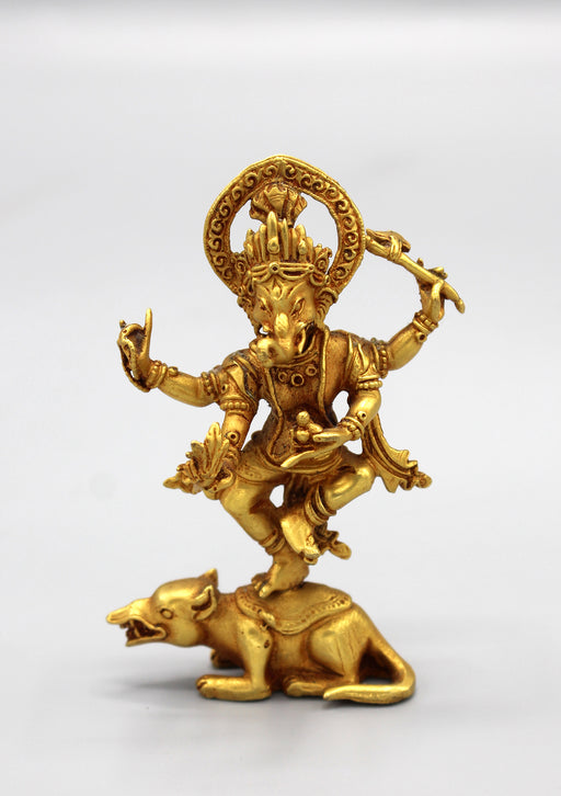 Lord Ganesha Standing on Mouse Gold Plated Statue - nepacrafts