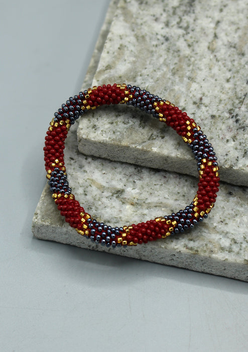 Maroon & Mixed Beads Nepalese Roll on Bracelet