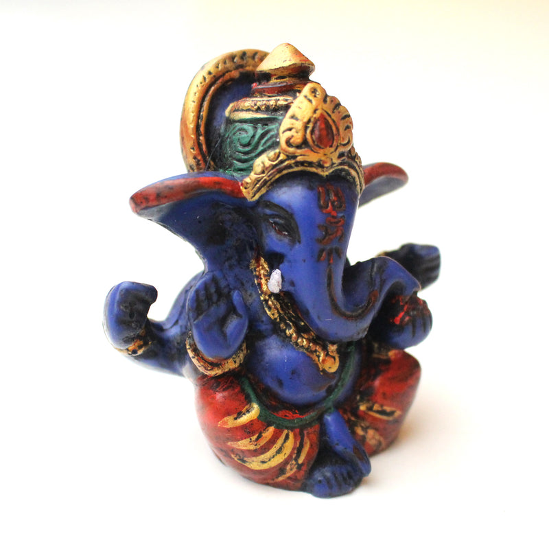 Blue Four Armed Baby Ganesh Resin Statue 2.5" - nepacrafts