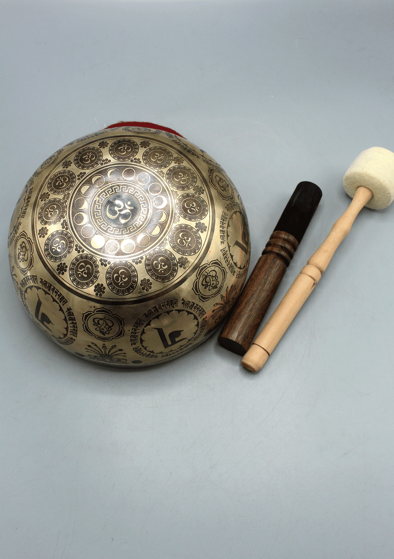 Handmade Ganesha Etched Gulpa Singing Bowl with Om Mandala