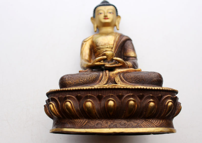 Partly Gold Plated Amitabh Buddha Copper Statue - nepacrafts