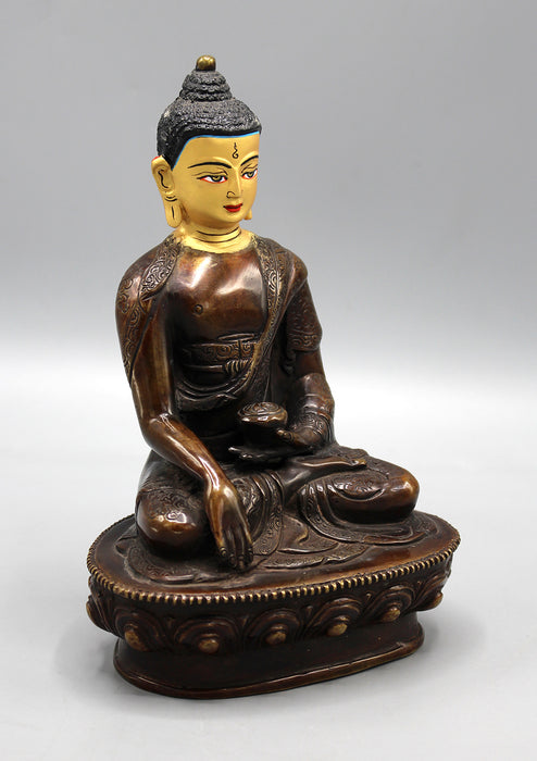 Gold Face Painted Copper Oxidized Shakyamuni Buddha Statue
