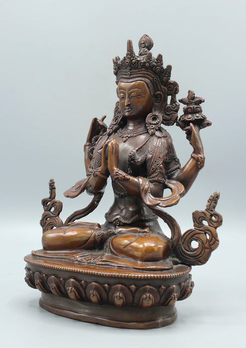 Four Armed Copper Oxidized Chenrezig Statue 8 Inch MST041