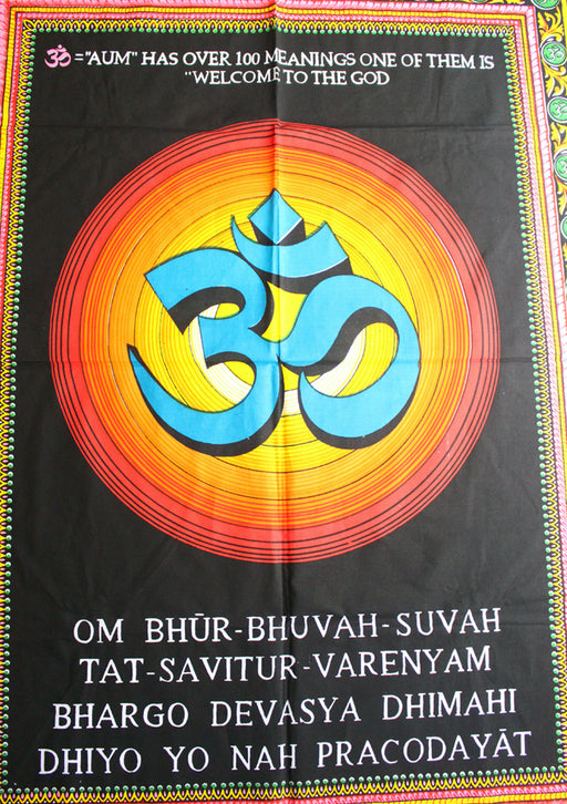 Hindu Sacred Om Mantra Printed Cotton Tapestry Wall Hanging - nepacrafts