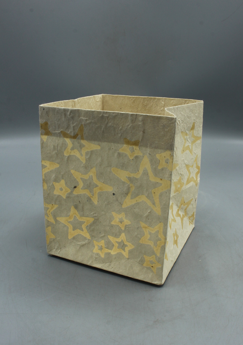 Handmade Star Printed White Lokta Paper Candle Lamp