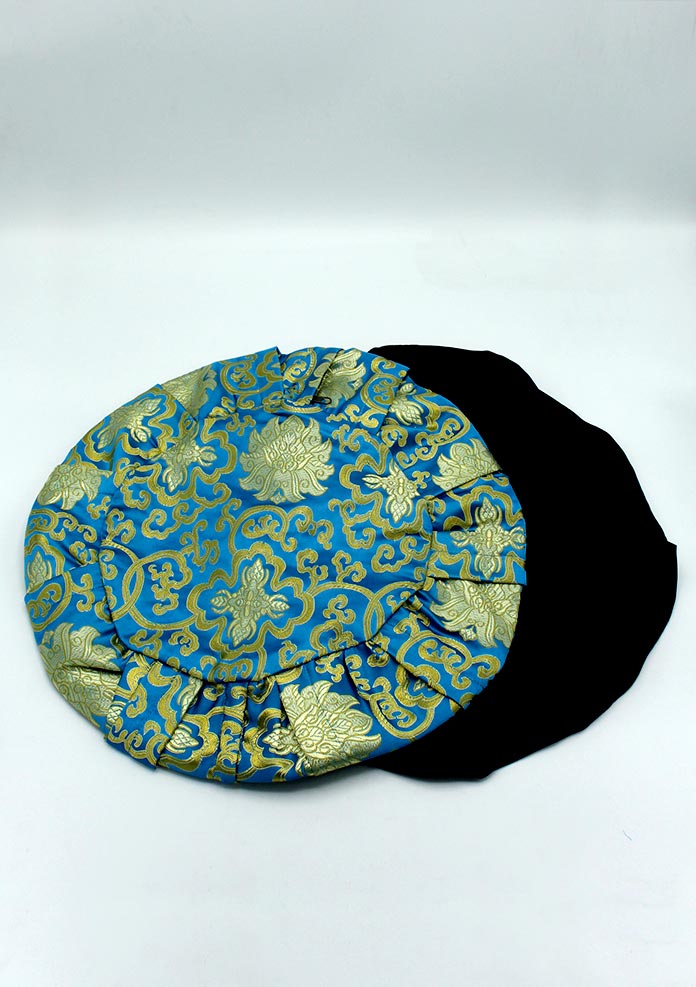 Om Shanti Zafu Meditation Cushion Cover Blue Brocade