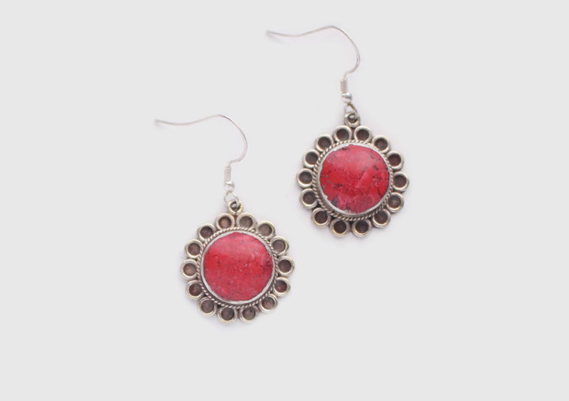Handmade Flower White Metal Inlaid Earrings - nepacrafts
