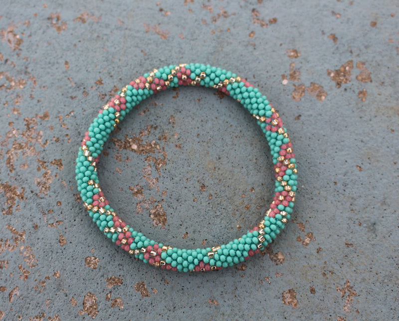 Green Czech Glass Beads Roll Bracelet from Nepal - nepacrafts