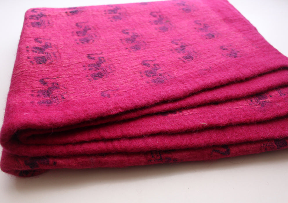 Elephant Printed Pink Felt Wool Indoor Mat - nepacrafts