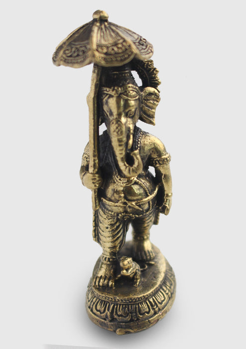 Brass Statue of Standing Lord Ganesha with Umbrella - nepacrafts