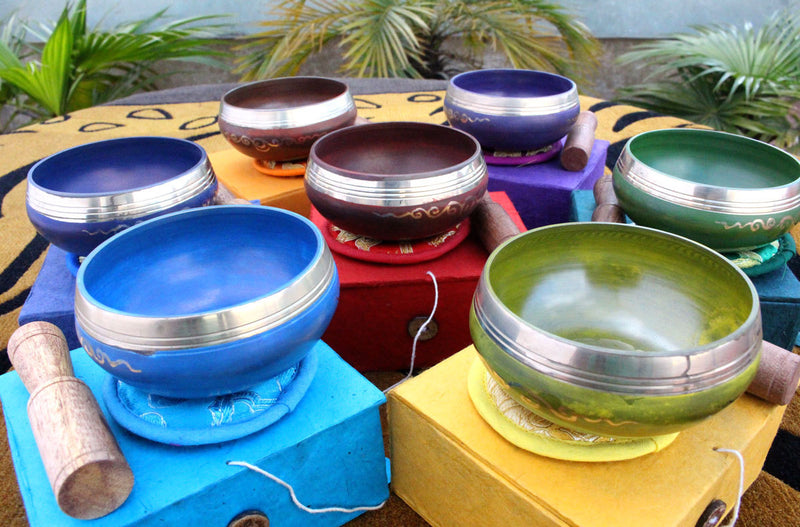 Seven Chakra Signs etched Singing Bowls Gift Box set