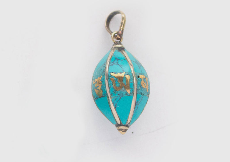Turquoise Inlaid Om Mani Mantra Pendant - nepacrafts
