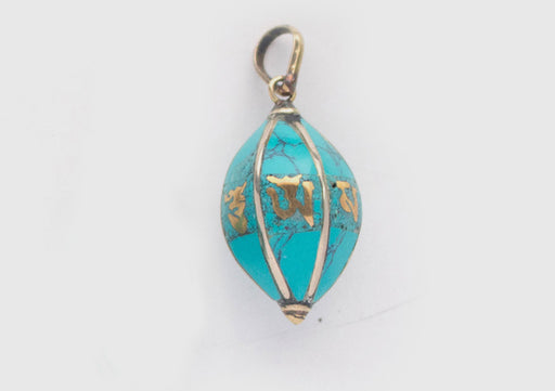 Turquoise Inlaid Om Mani Mantra Pendant - nepacrafts