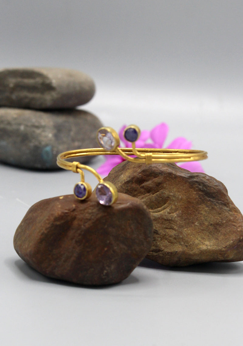 Amethyst and Sapphire inlaid Gold Plated Bracelet