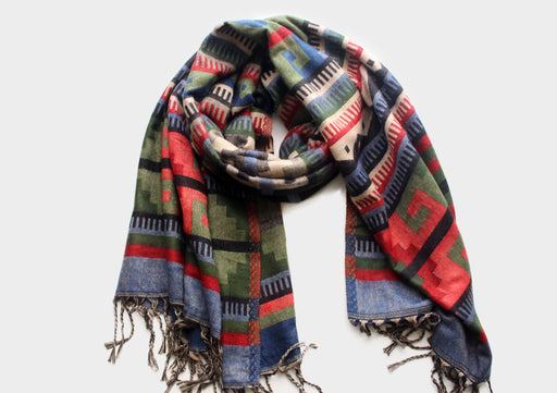 Blue Border Traditional Himalayan Yak Wool Winter Shawl - nepacrafts