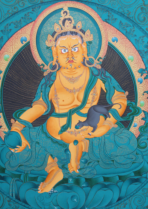 Exquisite Zambala Kubera Painted Tibetan Thangka