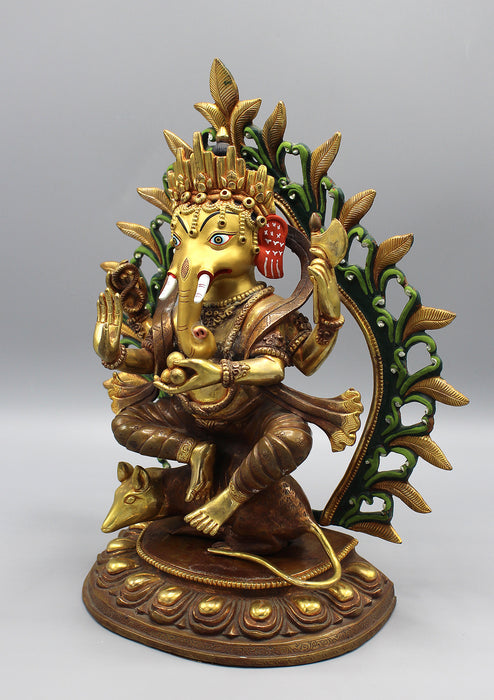 Gold Plated Lord Ganesha Statue Seated on Mouse
