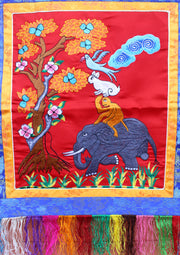Four Harmonious Friends Embroidered Brocade Framed Wall Hanging - nepacrafts