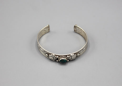 Turquoise Inlaid Sterling Silver Tibetan Bracelet - nepacrafts