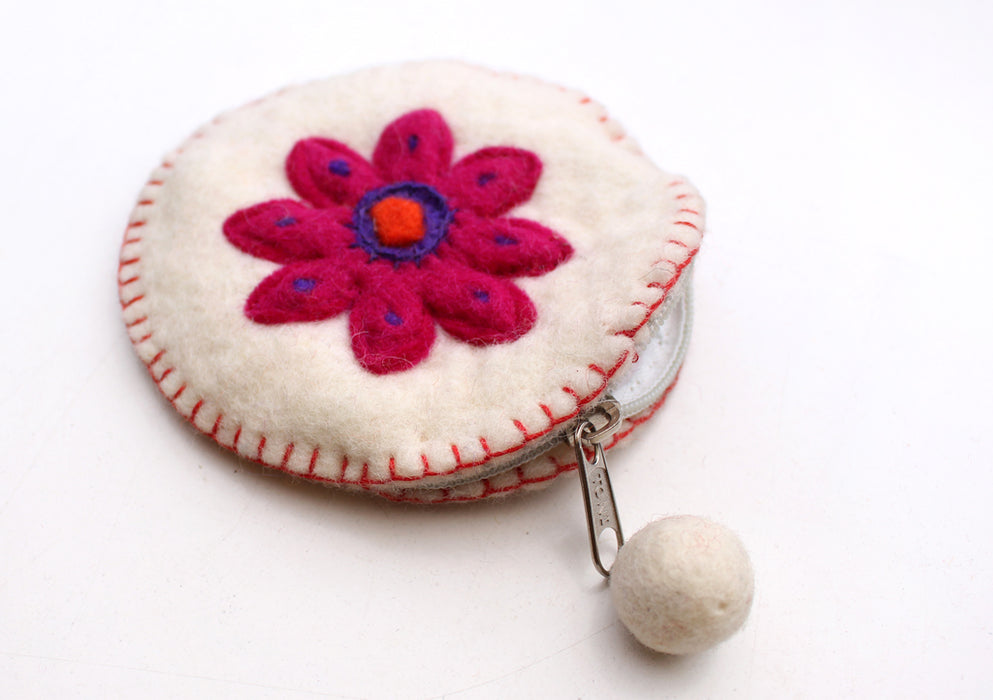Round Flower Patchwork Colorful Felt Coin Purse - nepacrafts