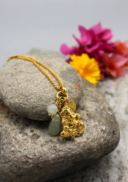 24 K Gold Plated Ganesha Pendant with Faux Emerald Stone Charms