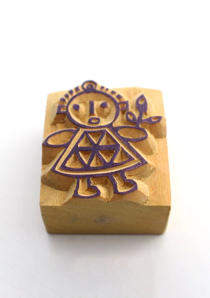 A Happy Girl Wooden Block Print for Creative Design