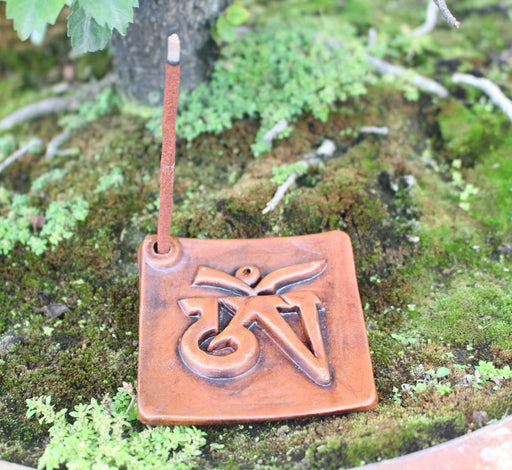 Terracotta Tibetan Om Incense Burner - nepacrafts
