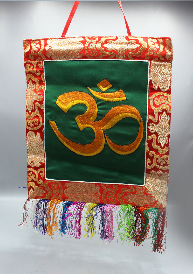 OM Embroidery Brocade Framed Wall Hanging Banner