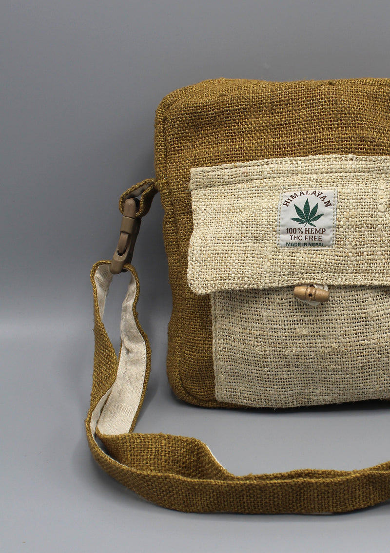 Mustard Color Hemp Cross Body Passport Bag - nepacrafts