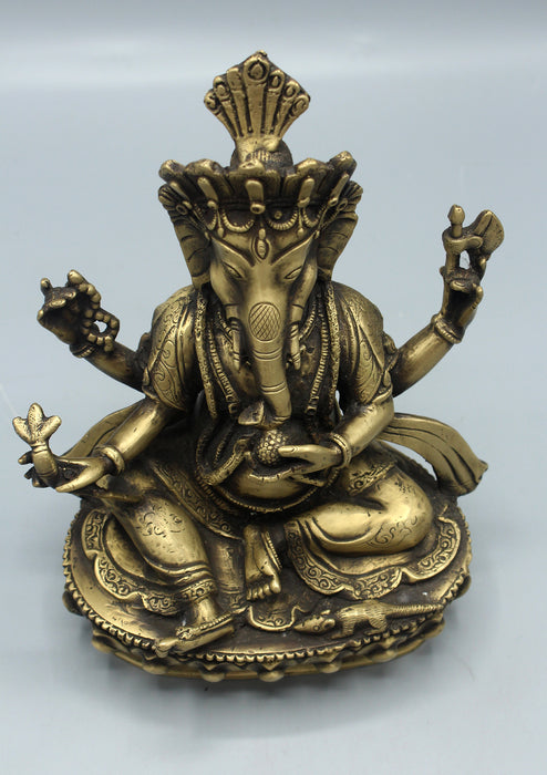 Four Armed Seated Bronze Ganesha Statue 9"