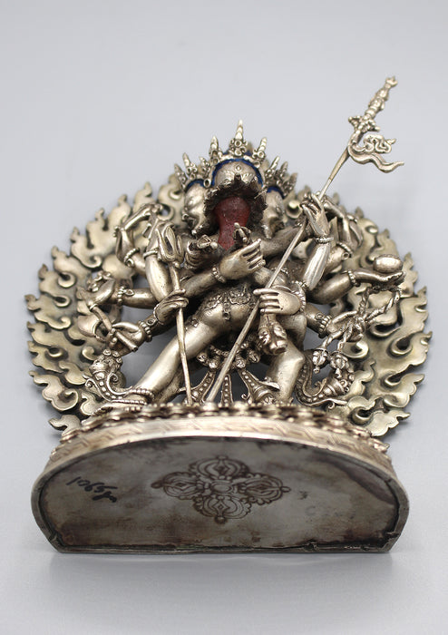 Stunning Hand Carved Silver Sterling Chakrasamvara Statue 6.5" High - nepacrafts