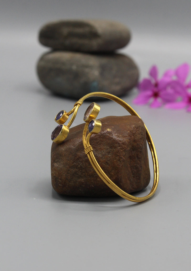 Amethyst and Sapphire inlaid Gold Plated Bracelet