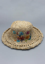 Flower Embroidery Summer Hemp Hat - nepacrafts