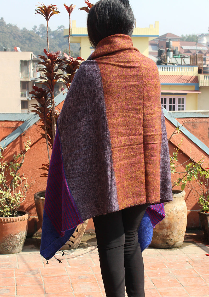 Blue Purple Lining Woolen Shawl of finest quality Nepal