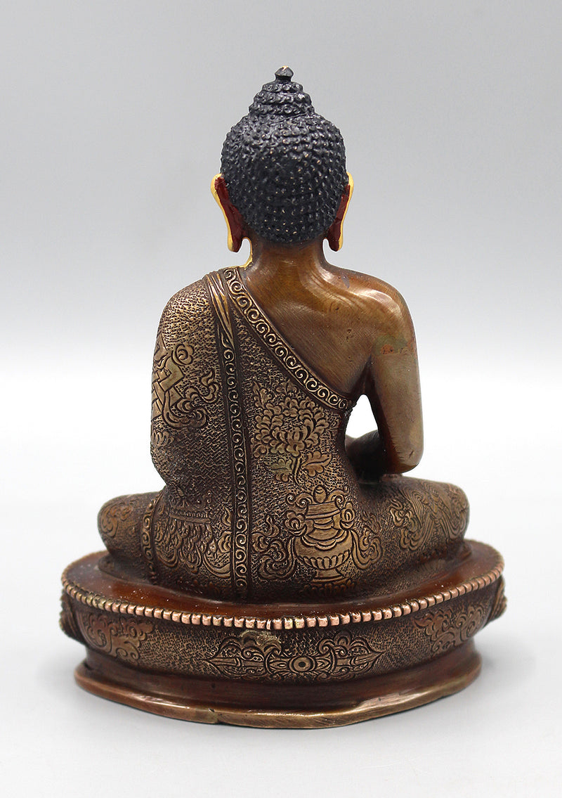 Amitabha Buddha Copper Oxidized Statue with Golden Face