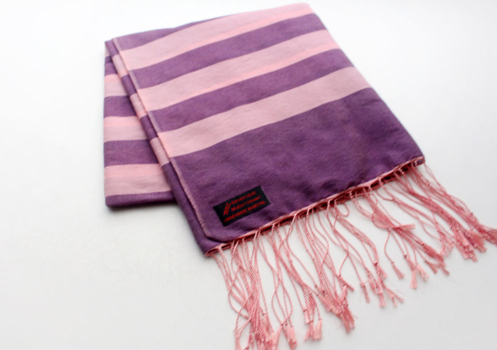 Light Pink Striped Purple 100% Water Pashmina Shawl - nepacrafts