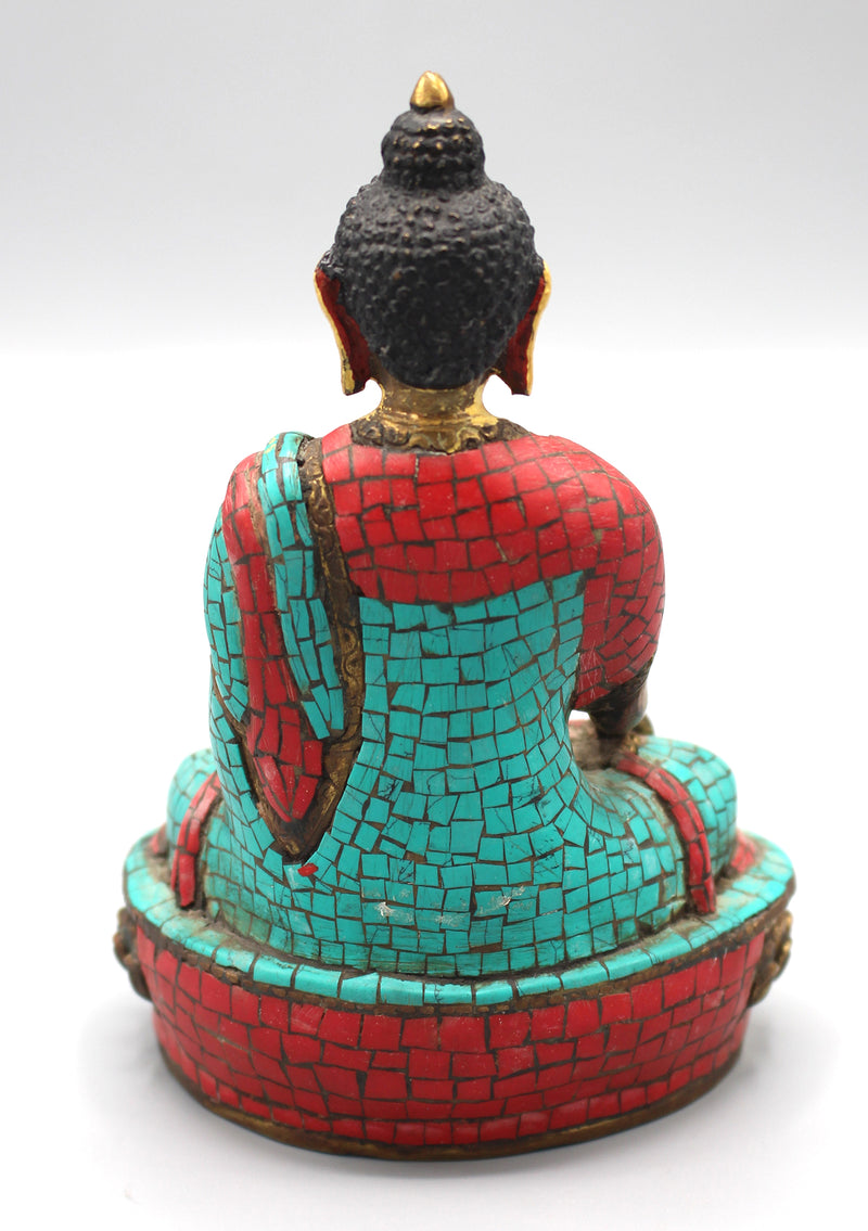 Shakyamuni Buddha Statue Inlaid Turquoise and Coral - nepacrafts