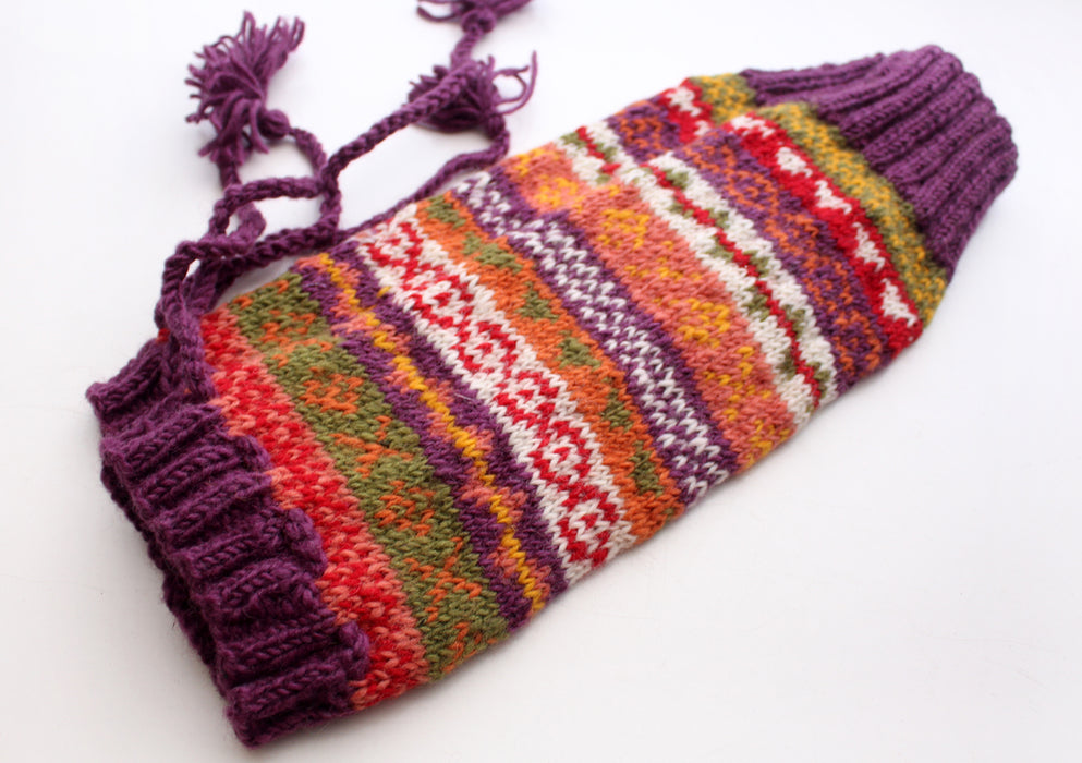 Multicolor Hand Knitted Purple Border Winter Legwarmers - nepacrafts