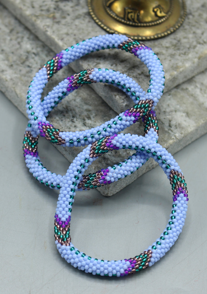 Bright Lavender & Mixed Beads Nepalese Roll on Bracelet