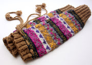 Handknitted Brown Pink Multicolor Winter Legwarmers with Lace - nepacrafts