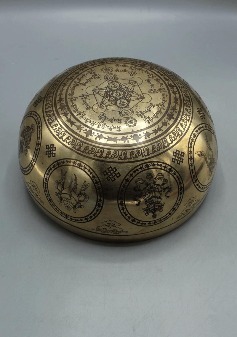 Handmade Endless Knot Mandala Etched Gulpa Singing Bowl with Ashtamangal Symbol