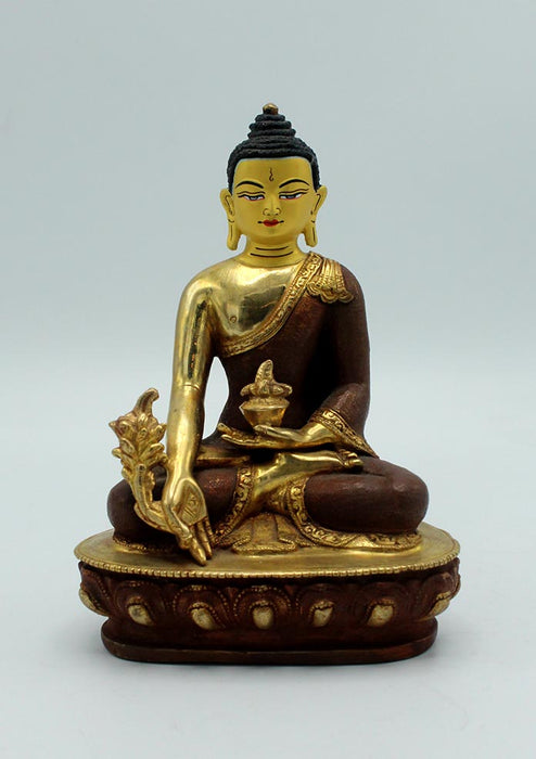 Partly Gold Plated Copper Medicine Buddha Statue 5.5 Inch