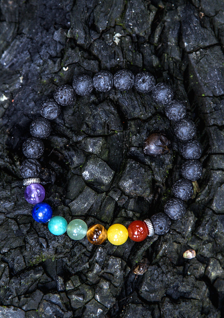 Seven Chakra Lava Stretchable Bracelet - nepacrafts