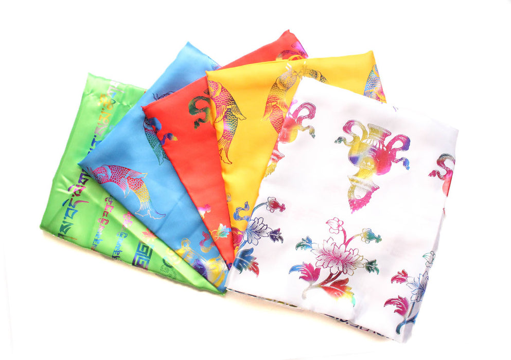 Eight Auspicious Symbol Printed Silk Blended Offering Scarf - nepacrafts