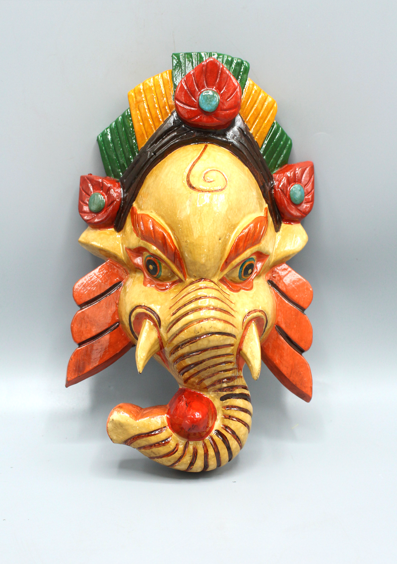 Hand Painted Ganesh Wall Hanging Mask - Cream