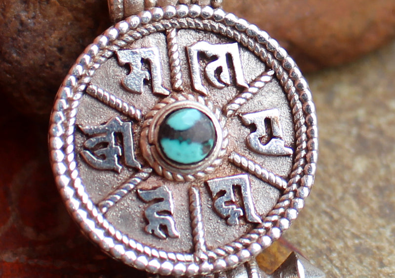 Om Mani Tibetan Mantra Ghau Box Silver Sterling Pendant - nepacrafts