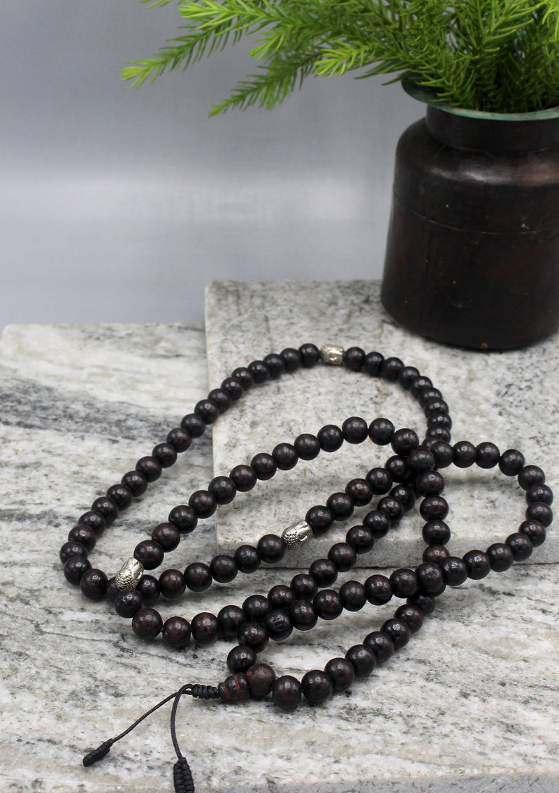 Rosewood Tibetan Prayer Mala with Buddha Spacer