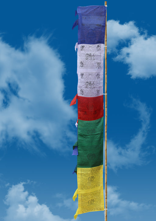 Tibetan Kalachakra, Windhorse and Deities Vertical Prayer Flags - nepacrafts